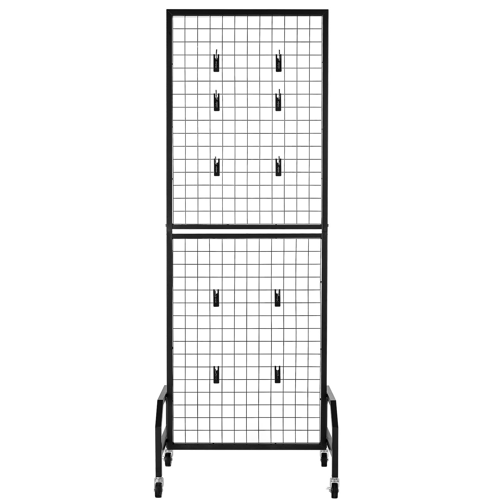 Grid Wall Panel 1.9 X 5.4 Ft Wire Display Rack With Wheels And 10 Hooks_voghion.com